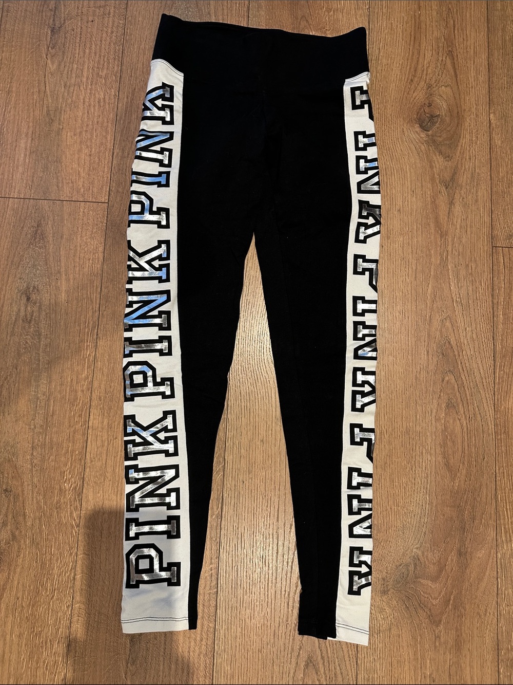 PINK Victoria's Secret Black and White Logo Side-Stripe Leggings